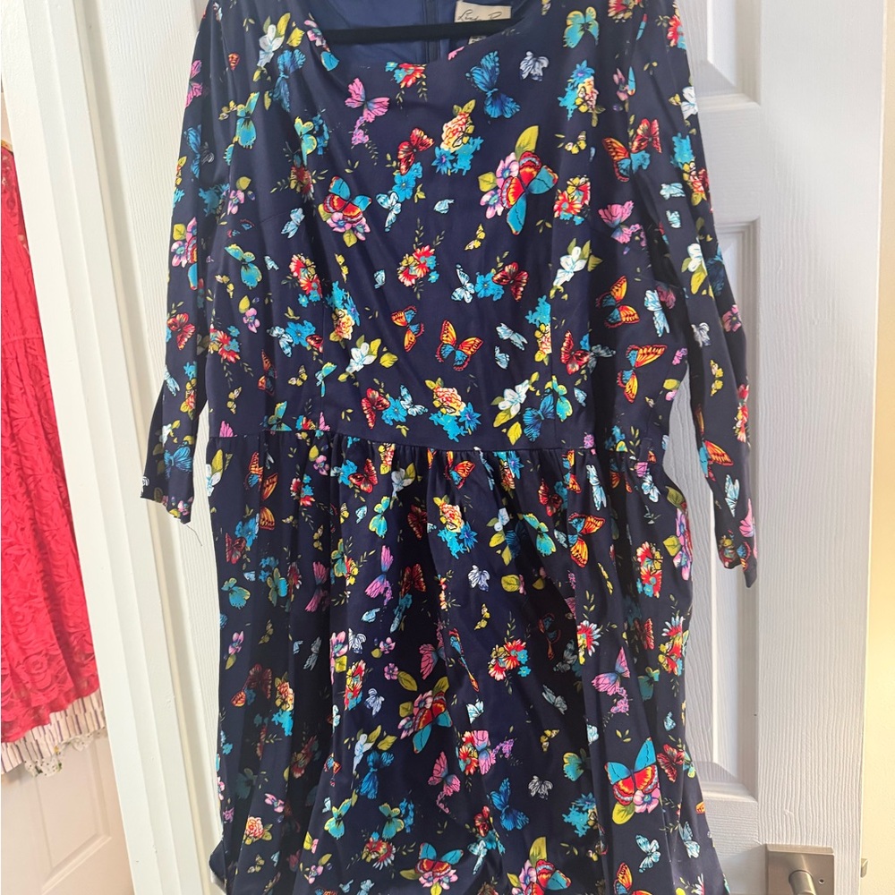 Lindy Bop Blue and Pink Long Sleeve Sundress